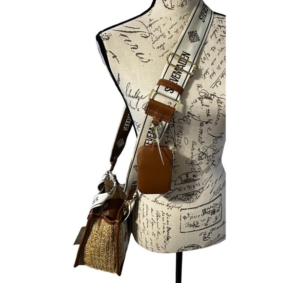 Steve Madden Cognac BWEBBER Straw Satchel Hand Bag Tik Tok Crossbody Bag NWT - Picture 8 of 16